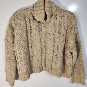Chunky Cropped Cable Knit Sweater, Size Small